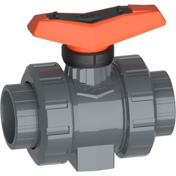 Cutaway view of a PVC ball valve showing internal ball and seals